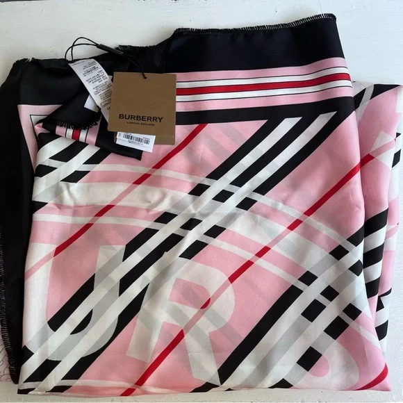 BURBERRY TB Monogram Heritage Square Silk Scarf in Bubblegum Pink - Picture 4 of 11